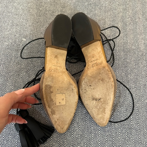 JIMMY CHOO - Two Tone Suede and Gold Block Heel Lace up D'Orsay Shoe - Picture 2 of 5